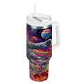 40 oz Insulated Stainless Steel Tumbler Double Wall Stainless Steel Tumbler with 2-Way Drinking Colorful Flowers and Planets 9J5M