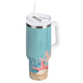 40 oz Insulated Stainless Steel Tumbler Double Wall Stainless Steel Tumbler with 2-Way Drinking Colorful Starfish and Seashells 0MXI