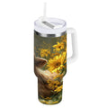 40 oz Insulated Stainless Steel Tumbler Double Wall Stainless Steel Tumbler with 2-Way Drinking Cow Lying in Sunflowers 36XG