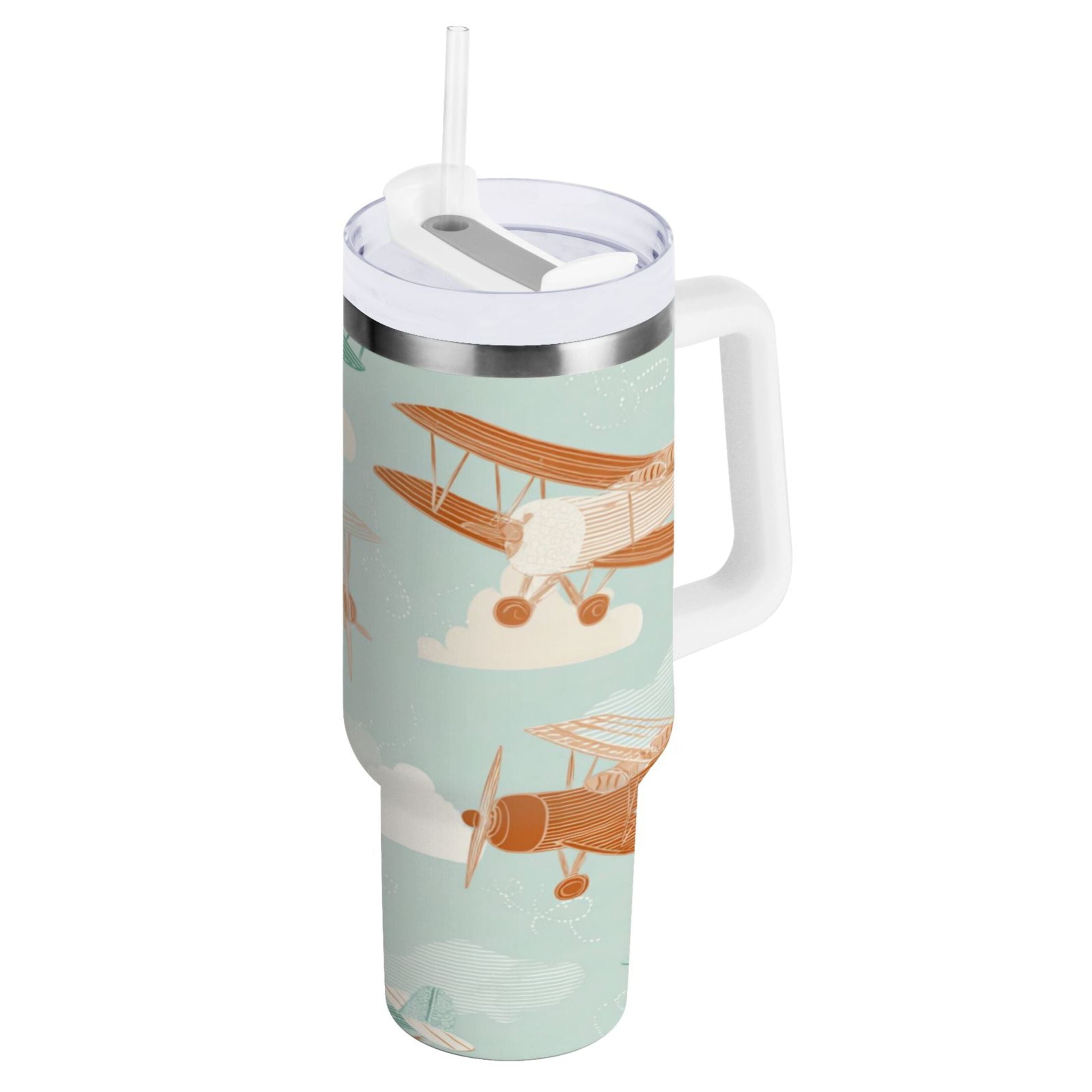 40 oz Insulated Stainless Steel Tumbler Double Wall Stainless Steel Tumbler with 2-Way Drinking Cute Airplanes D95L
