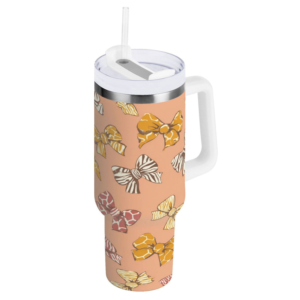 40 oz Insulated Stainless Steel Tumbler Double Wall Stainless Steel Tumbler with 2-Way Drinking Cute Animal Print Bows BOBH
