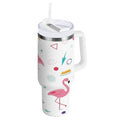 40 oz Insulated Stainless Steel Tumbler Double Wall Stainless Steel Tumbler with 2-Way Drinking Cute Flamingo Pattern GQ6Y