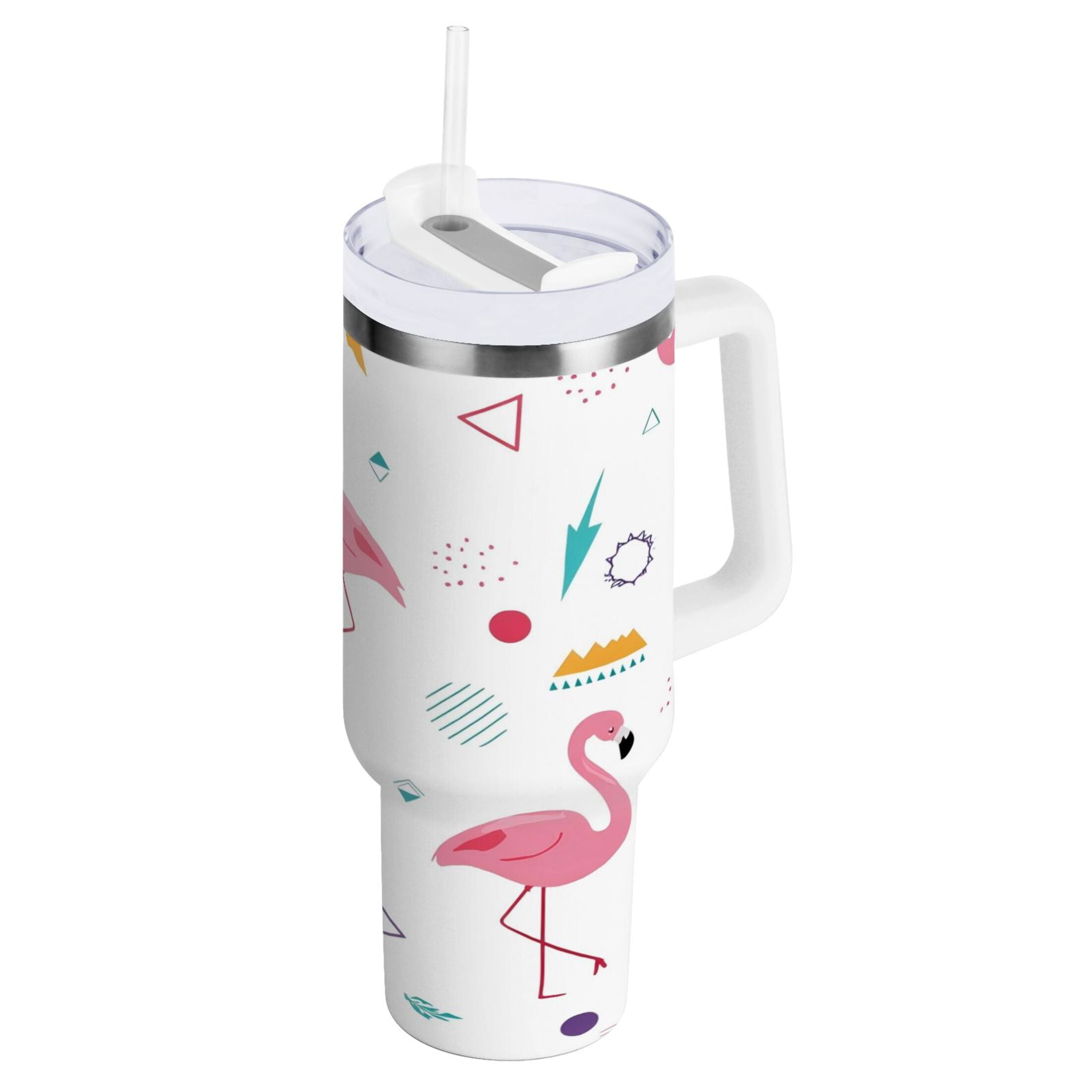 40 oz Insulated Stainless Steel Tumbler Double Wall Stainless Steel Tumbler with 2-Way Drinking Cute Flamingo Pattern GQ6Y