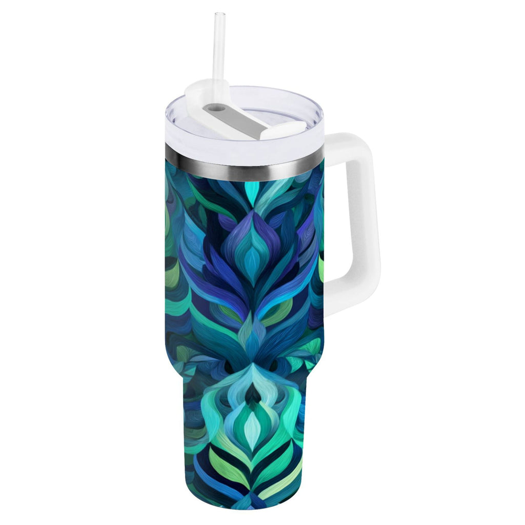 40 oz Insulated Stainless Steel Tumbler Double Wall Stainless Steel Tumbler with 2-Way Drinking Elegant Blue Abstract Shapes 0AR8