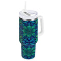 40 oz Insulated Stainless Steel Tumbler Double Wall Stainless Steel Tumbler with 2-Way Drinking Elegant Blue Traditional Patterns 7DF5