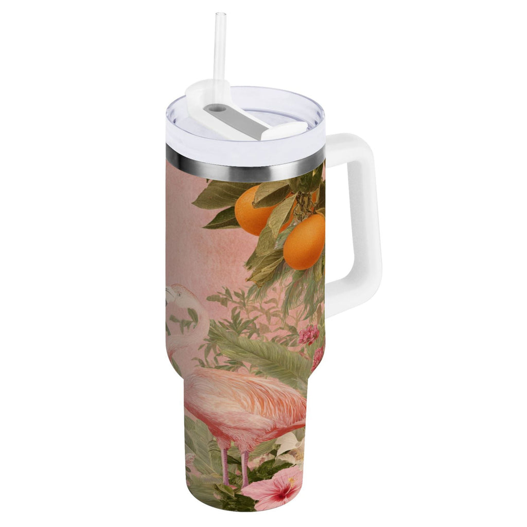 40 oz Insulated Stainless Steel Tumbler Double Wall Stainless Steel Tumbler with 2-Way Drinking Flamingos in Tropical Garden EDBC