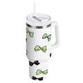 40 oz Insulated Stainless Steel Tumbler Double Wall Stainless Steel Tumbler with 2-Way Drinking Green and Black Bows YWII