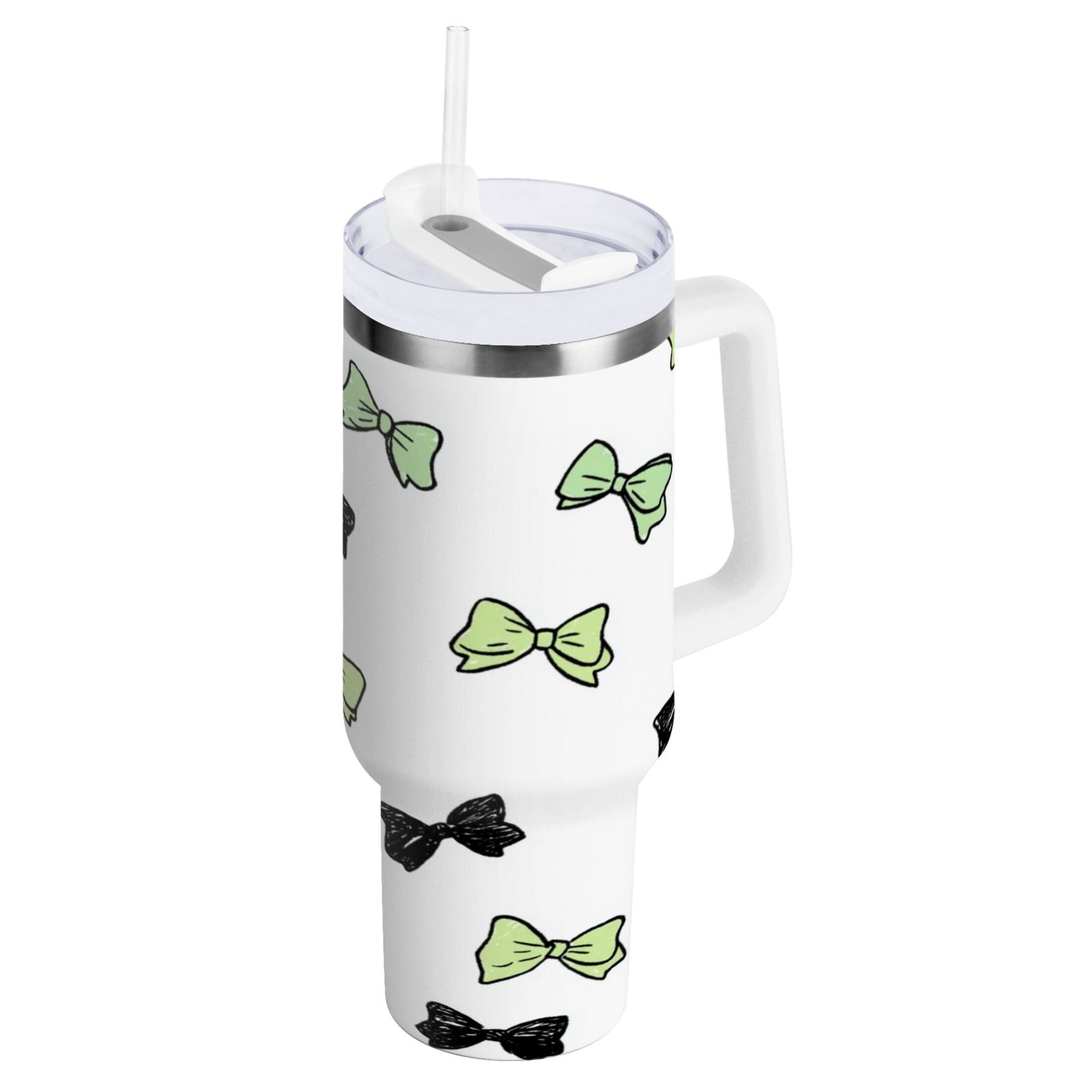 40 oz Insulated Stainless Steel Tumbler Double Wall Stainless Steel Tumbler with 2-Way Drinking Green and Black Bows YWII