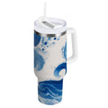 40 oz Insulated Stainless Steel Tumbler Double Wall Stainless Steel Tumbler with 2-Way Drinking Indigo Blue Tie-dye Pattern 12BO