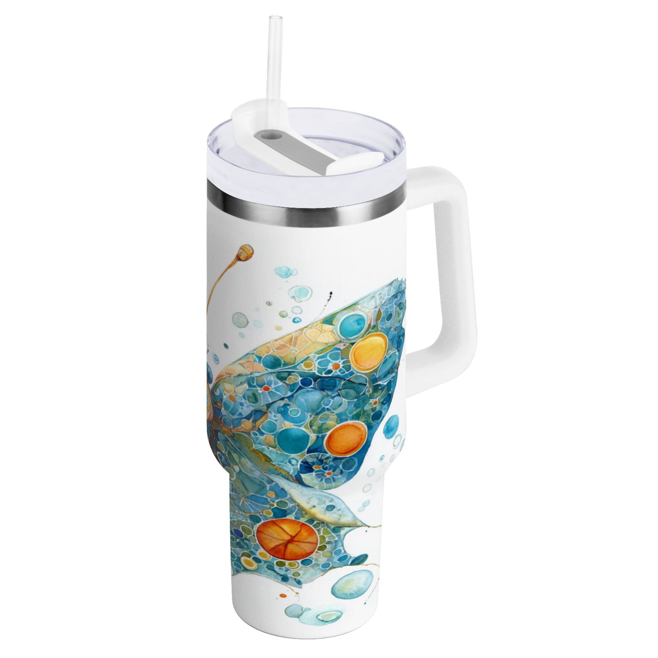40 oz Insulated Stainless Steel Tumbler Double Wall Stainless Steel Tumbler with 2-Way Drinking Intricately Butterfly ODVB