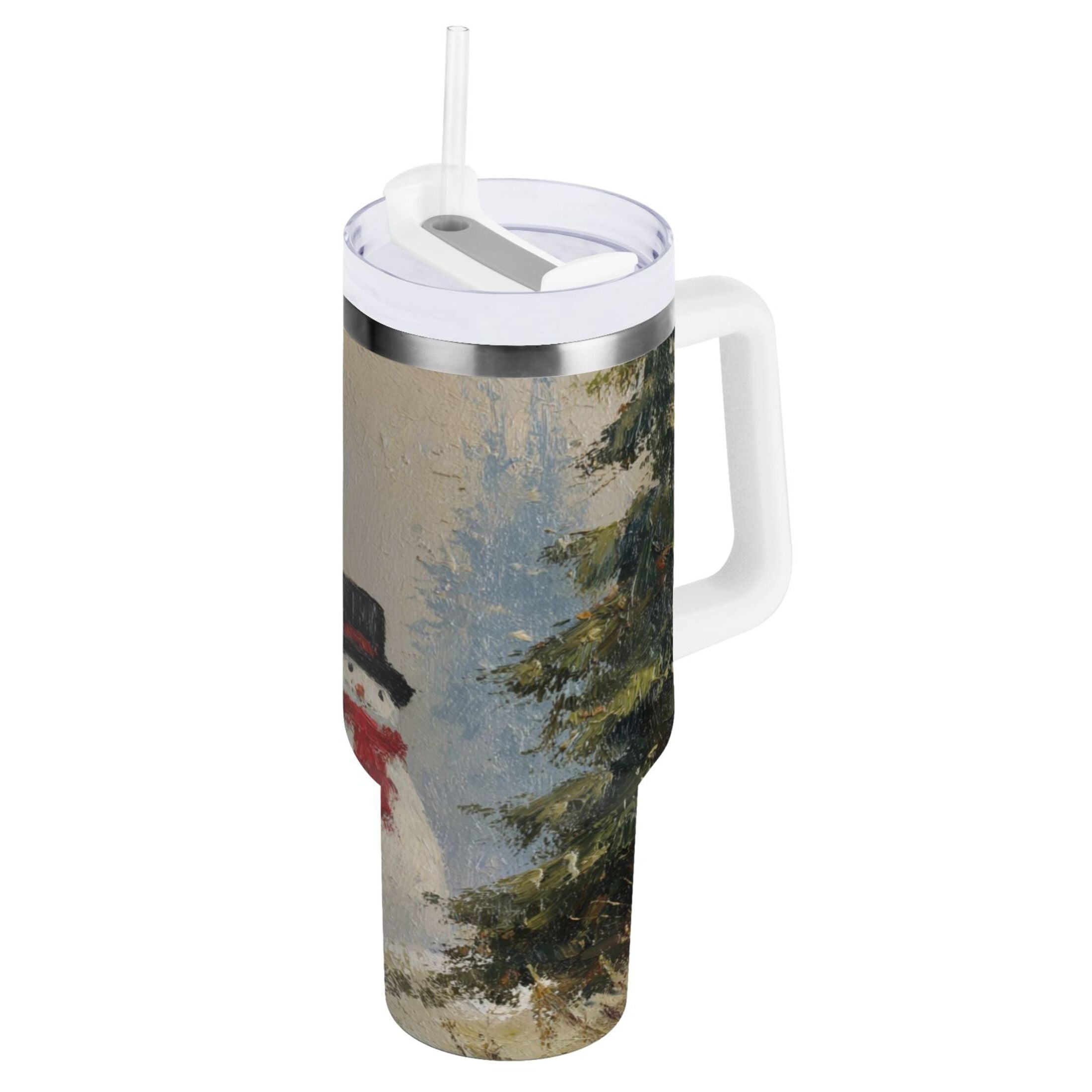40 oz Insulated Stainless Steel Tumbler Double Wall Stainless Steel Tumbler with 2-Way Drinking Moody Snowman Couple JMD0