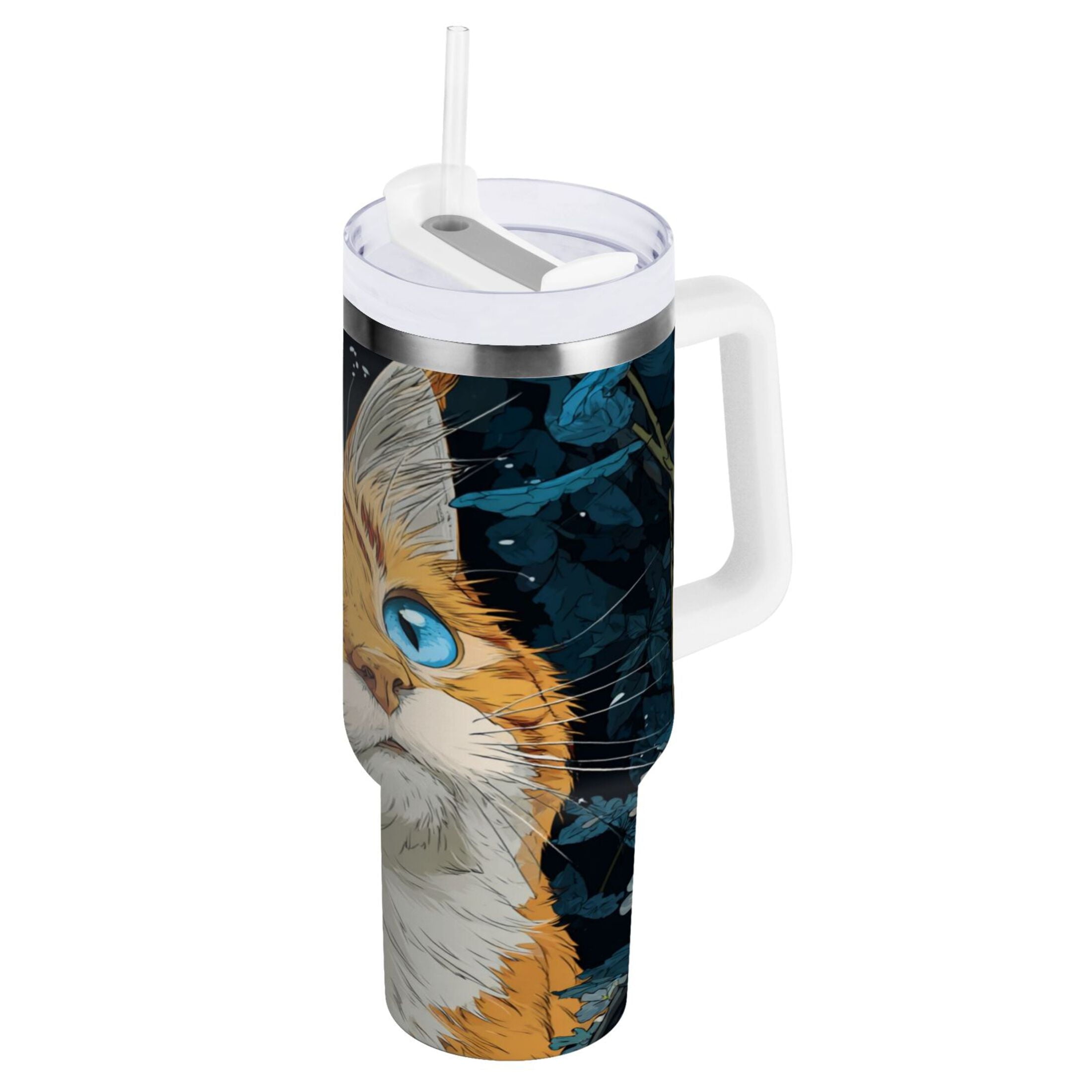 30 oz Insulated Stainless Steel Tumbler Double Wall Stainless Steel Tumbler with 2-Way Drinking Orange Cat with Blue Eyes TOEJ