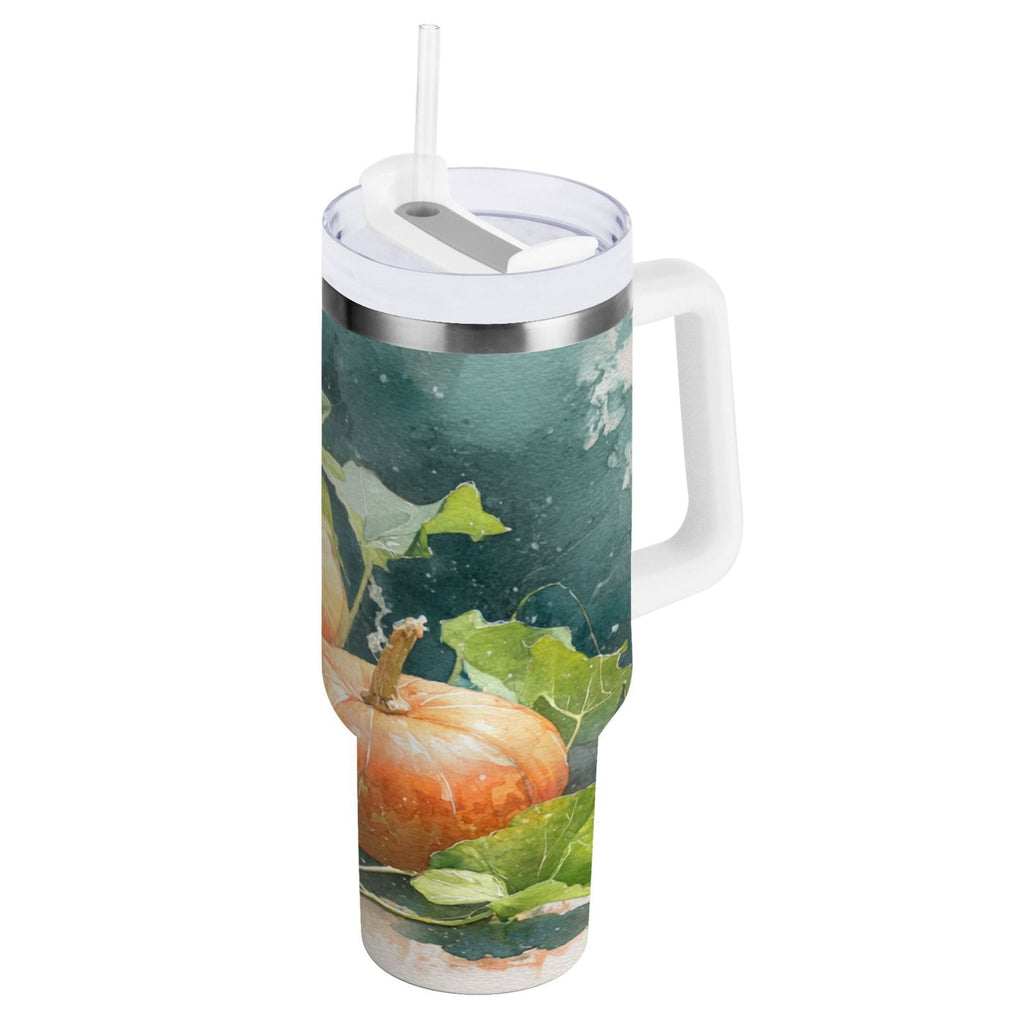 40 oz Insulated Stainless Steel Tumbler Double Wall Stainless Steel Tumbler with 2-Way Drinking Orange and White Pumpkins WLK9