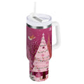 40 oz Insulated Stainless Steel Tumbler Double Wall Stainless Steel Tumbler with 2-Way Drinking Pink Christmas Forest K92E