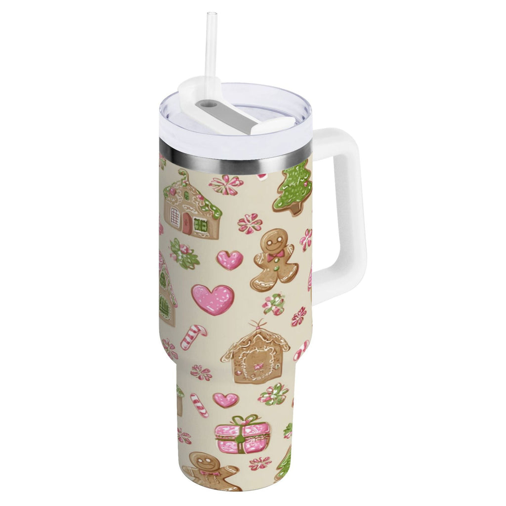 40 oz Insulated Stainless Steel Tumbler Double Wall Stainless Steel Tumbler with 2-Way Drinking Pink Cute Christmas Pattern S8JG