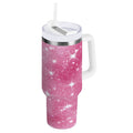 40 oz Insulated Stainless Steel Tumbler Double Wall Stainless Steel Tumbler with 2-Way Drinking Pink Glitter Background 8AI2