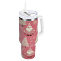 40 oz Insulated Stainless Steel Tumbler Double Wall Stainless Steel Tumbler with 2-Way Drinking Pink Santa Claus Pattern 4N9I