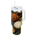 40 oz Insulated Stainless Steel Tumbler Double Wall Stainless Steel Tumbler with 2-Way Drinking Pumpkins and Sunflowers Pattern M2I1