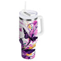 40 oz Insulated Stainless Steel Tumbler Double Wall Stainless Steel Tumbler with 2-Way Drinking Purple Butterfly Y376