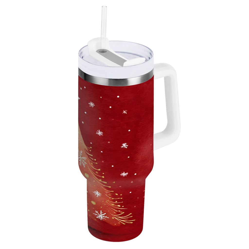 40 oz Insulated Stainless Steel Tumbler Double Wall Stainless Steel Tumbler with 2-Way Drinking Red Christmas Tree F7JE