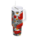 40 oz Insulated Stainless Steel Tumbler Double Wall Stainless Steel Tumbler with 2-Way Drinking Red Flowers and Daisies T4H9