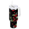 40 oz Insulated Stainless Steel Tumbler Double Wall Stainless Steel Tumbler with 2-Way Drinking Red Holly Berries Pattern JL9Z