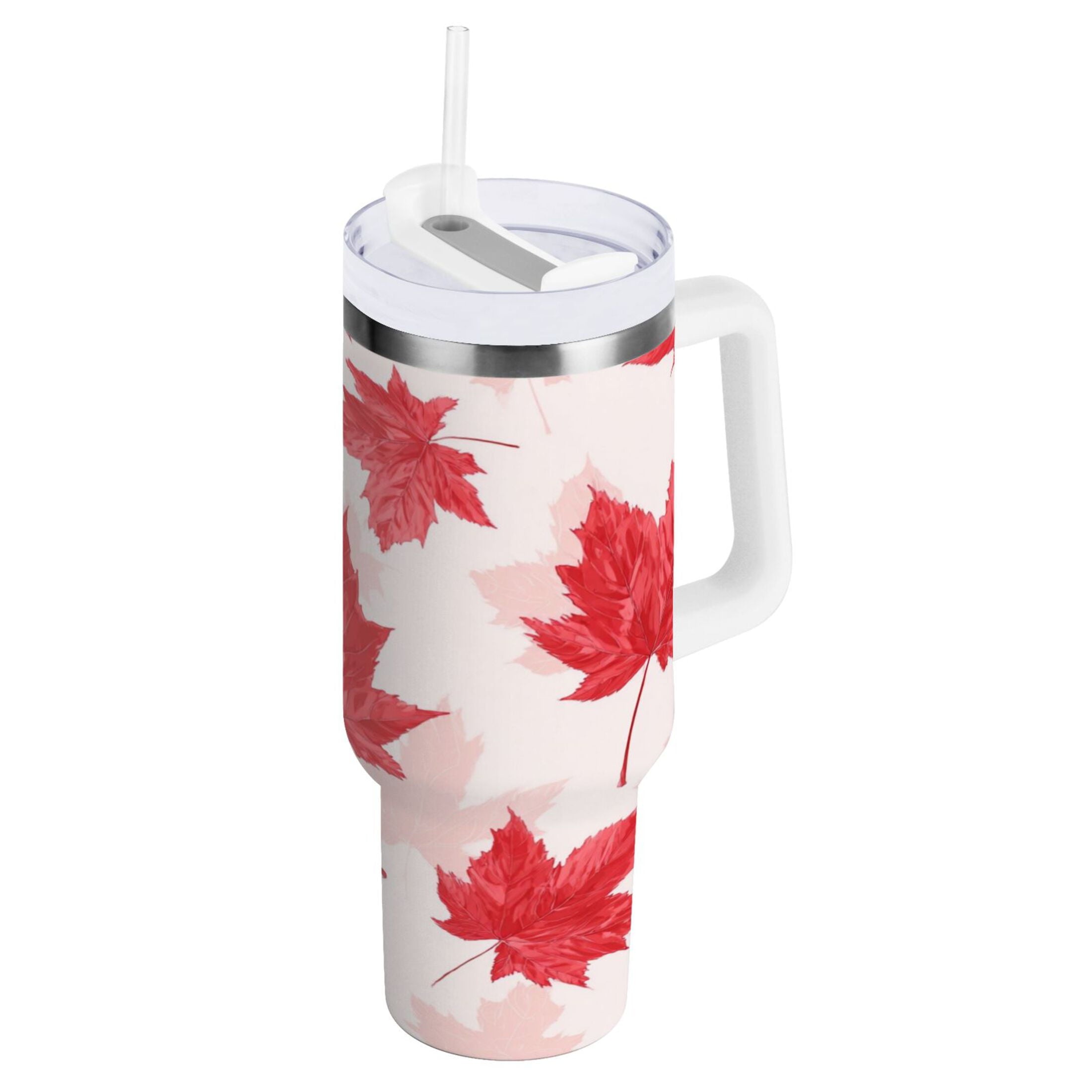 40 oz Insulated Stainless Steel Tumbler Double Wall Stainless Steel Tumbler with 2-Way Drinking Red Maple Leaves Pattern BVSZ