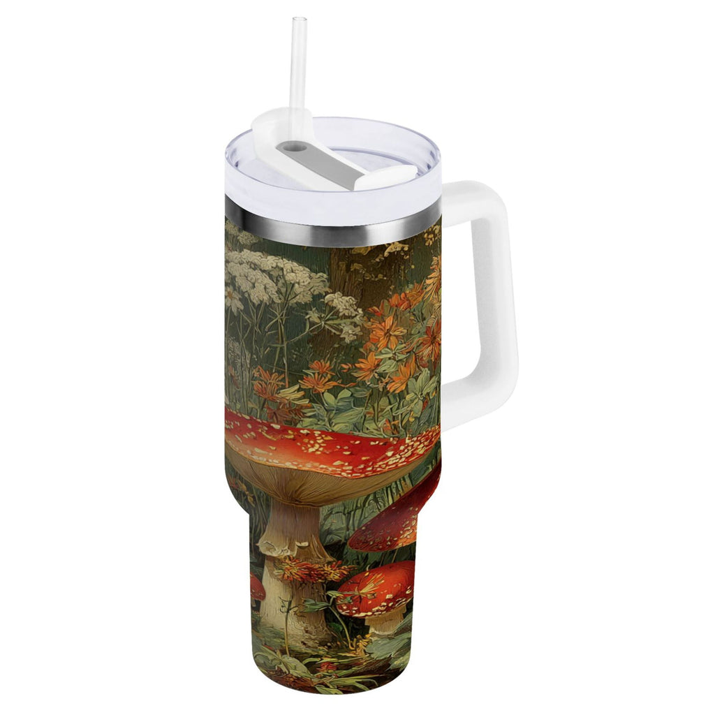 40 oz Insulated Stainless Steel Tumbler Double Wall Stainless Steel Tumbler with 2-Way Drinking Red Mushrooms 6D5T