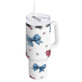 40 oz Insulated Stainless Steel Tumbler Double Wall Stainless Steel Tumbler with 2-Way Drinking Red and Blue Stripes Bows XWL1