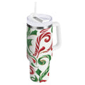 40 oz Insulated Stainless Steel Tumbler Double Wall Stainless Steel Tumbler with 2-Way Drinking Red and Green Candy-cane ARAG