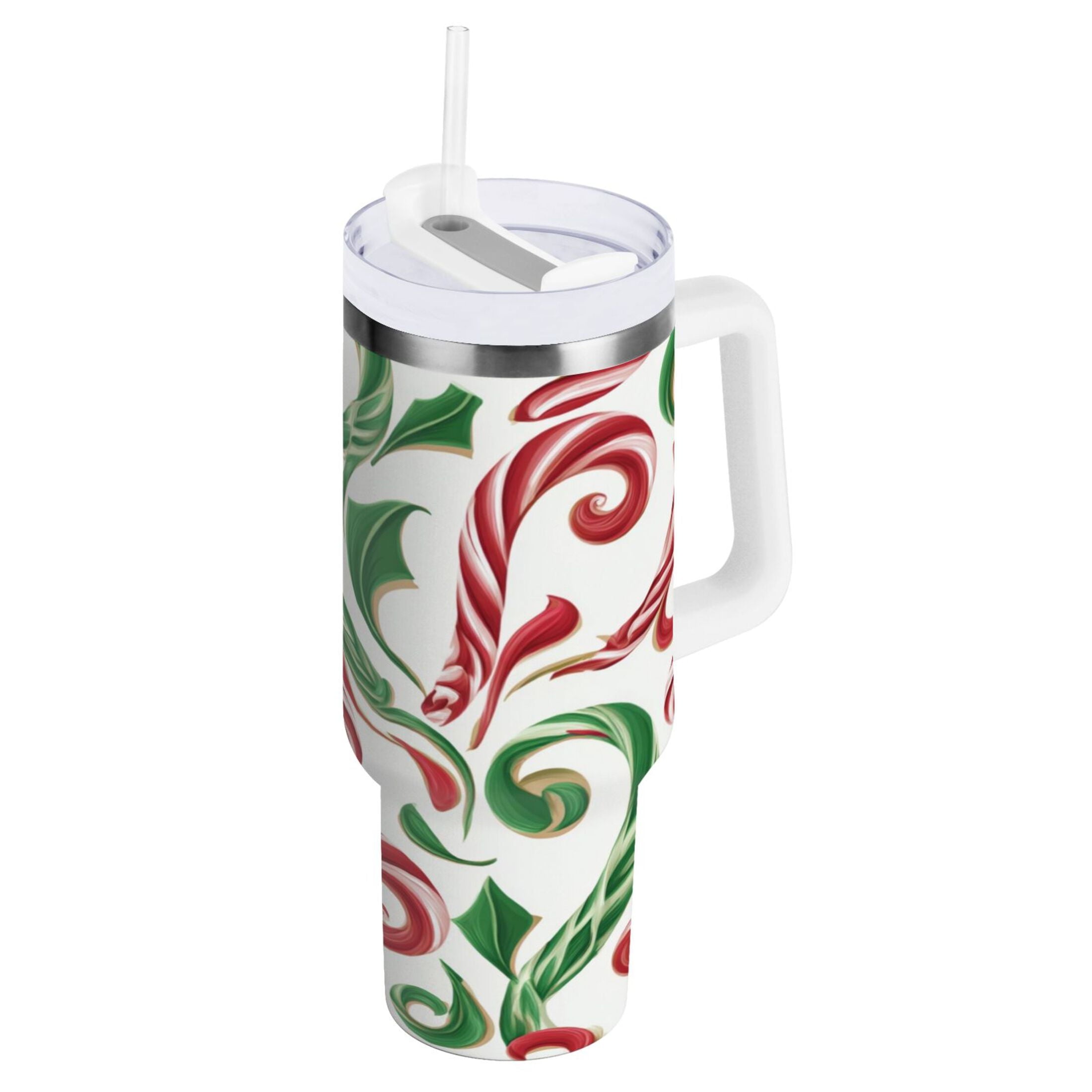 40 oz Insulated Stainless Steel Tumbler Double Wall Stainless Steel Tumbler with 2-Way Drinking Red and Green Candy-cane ARAG