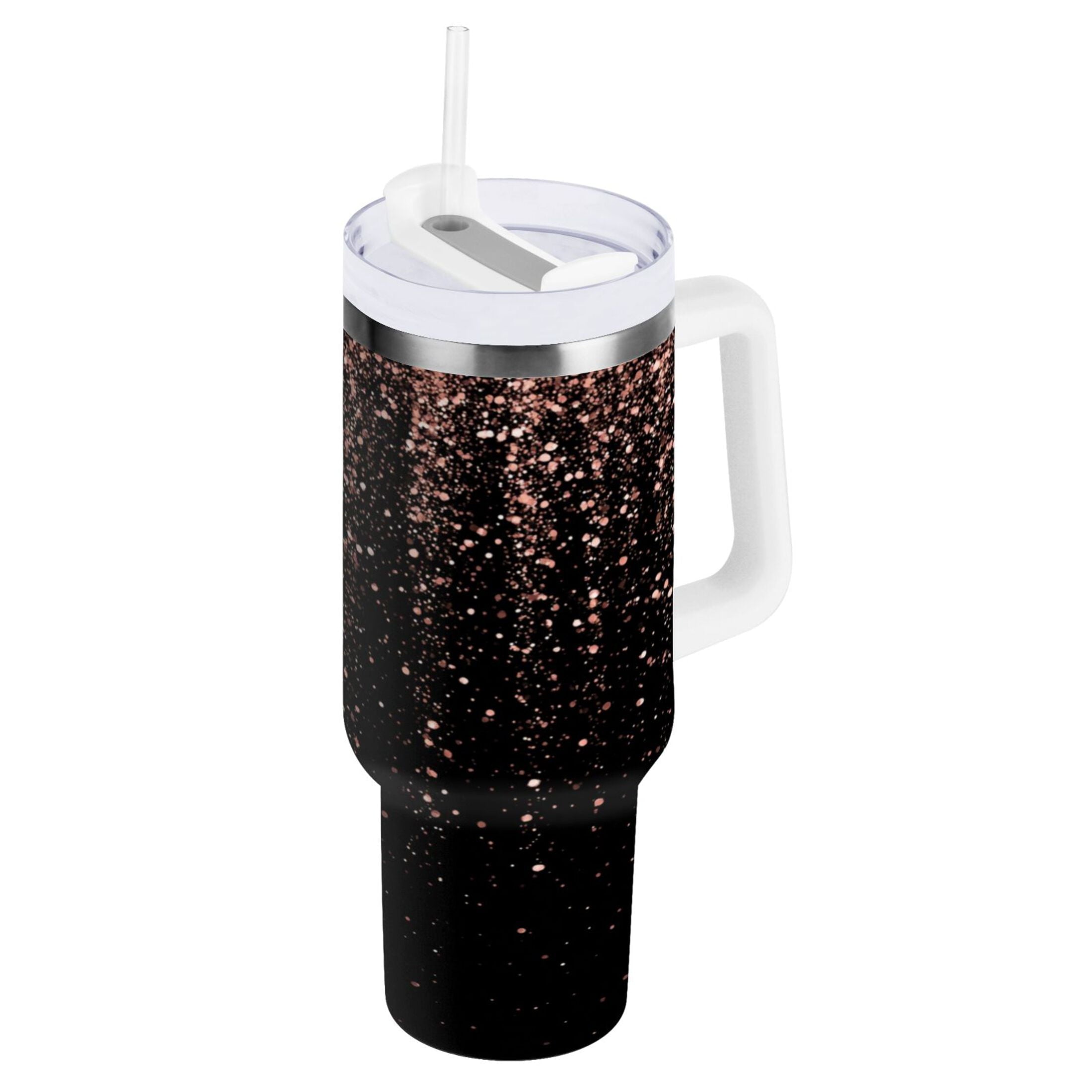 40 oz Insulated Stainless Steel Tumbler Double Wall Stainless Steel Tumbler with 2-Way Drinking Rose Gold Glitter Z5NQ