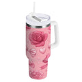 40 oz Insulated Stainless Steel Tumbler Double Wall Stainless Steel Tumbler with 2-Way Drinking Roses and Bows Pattern 678S
