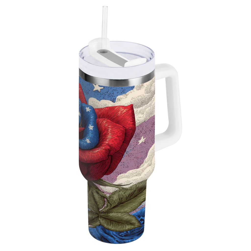 40 oz Insulated Stainless Steel Tumbler Double Wall Stainless Steel Tumbler with 2-Way Drinking Roses and Clouds TPIW