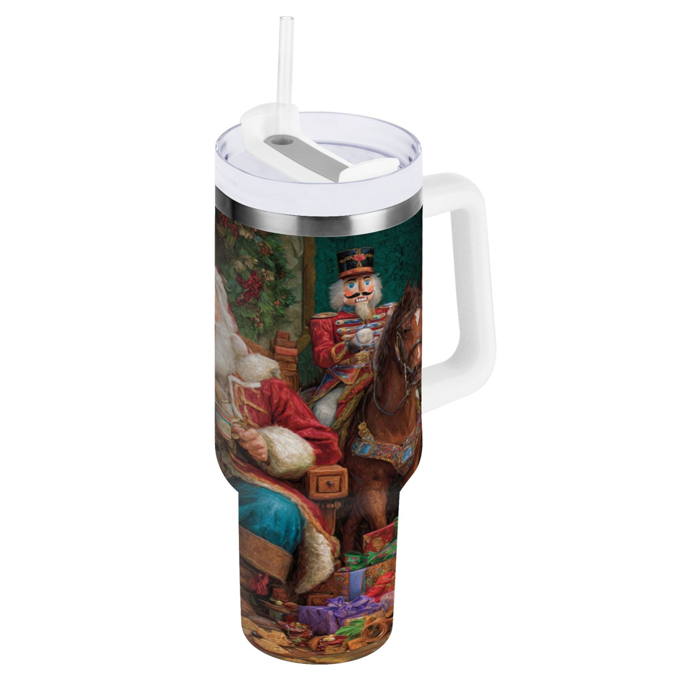 40 oz Insulated Stainless Steel Tumbler Double Wall Stainless Steel Tumbler with 2-Way Drinking Santa Eating Cookies BLL6