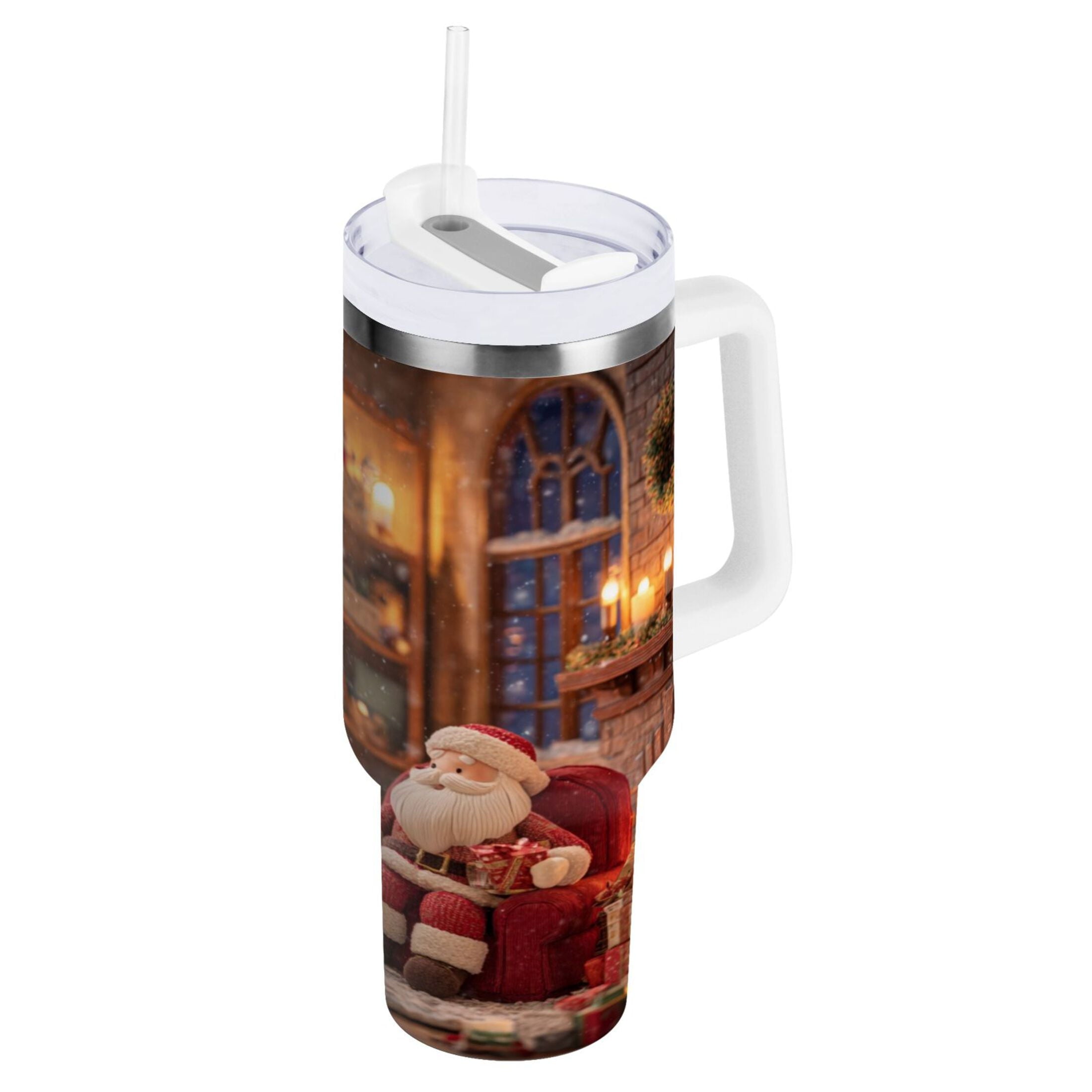 40 oz Insulated Stainless Steel Tumbler Double Wall Stainless Steel Tumbler with 2-Way Drinking Sitting Santa Claus KDW3