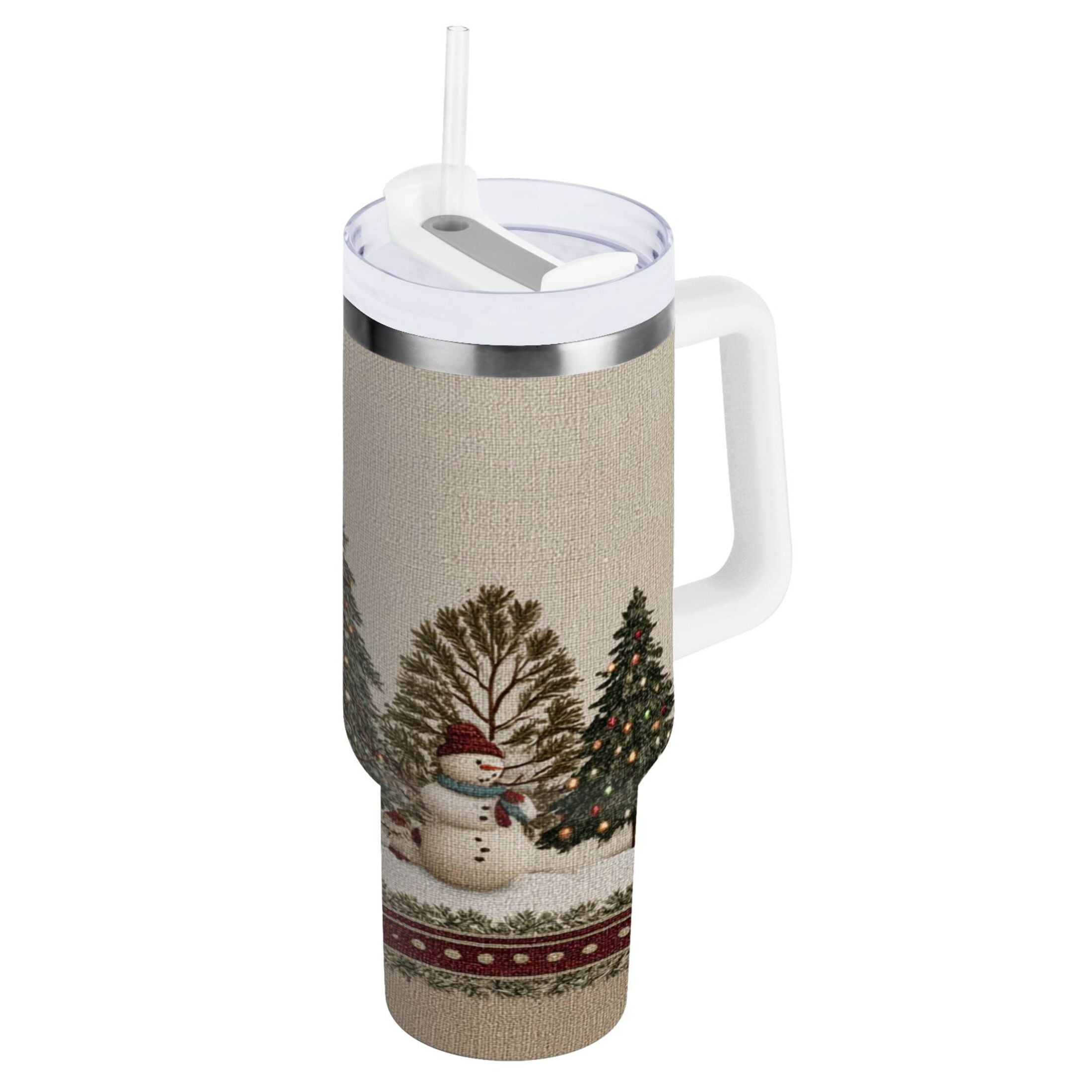 30 oz Insulated Stainless Steel Tumbler Double Wall Stainless Steel Tumbler with 2-Way Drinking Snowmen and Deer in The Forest RBIE