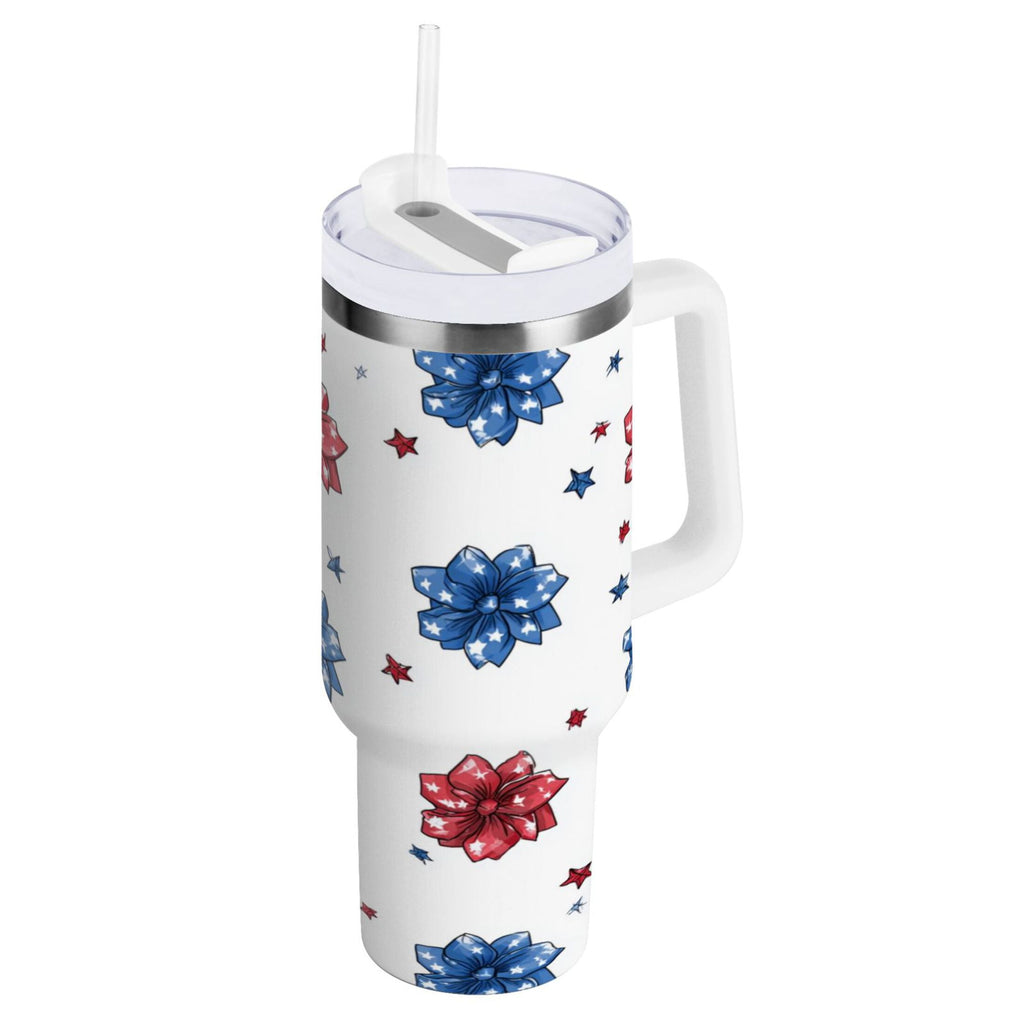 40 oz Insulated Stainless Steel Tumbler Double Wall Stainless Steel Tumbler with 2-Way Drinking Stars and Stripes Puttern Flower 4X9P