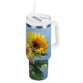 40 oz Insulated Stainless Steel Tumbler Double Wall Stainless Steel Tumbler with 2-Way Drinking Sunflowers Painting 792M