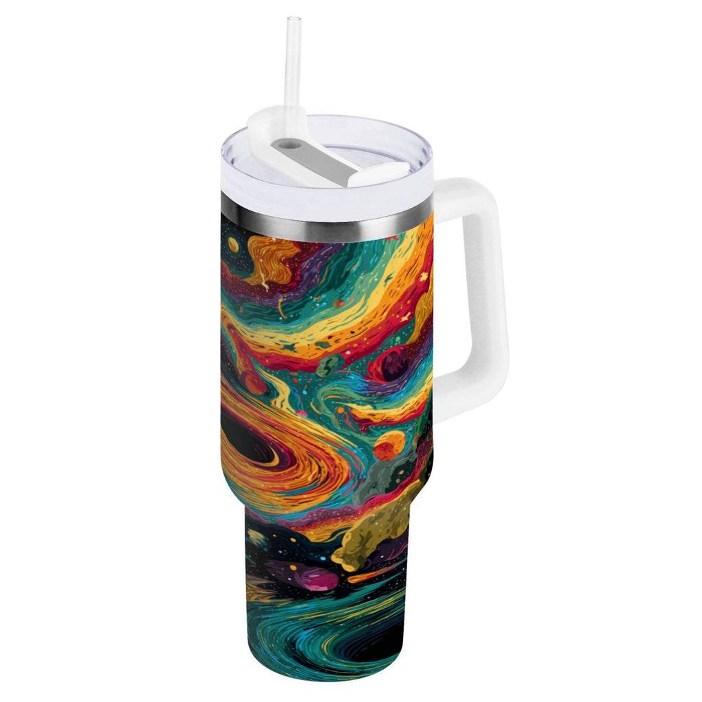 40 oz Insulated Stainless Steel Tumbler Double Wall Stainless Steel Tumbler with 2-Way Drinking Swirling Galaxy 46XE