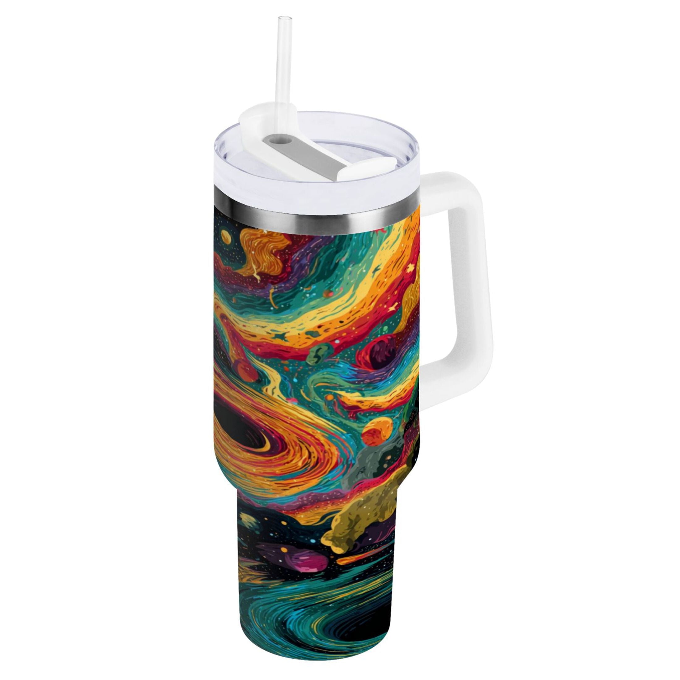 40 oz Insulated Stainless Steel Tumbler Double Wall Stainless Steel Tumbler with 2-Way Drinking Swirling Galaxy 46XE