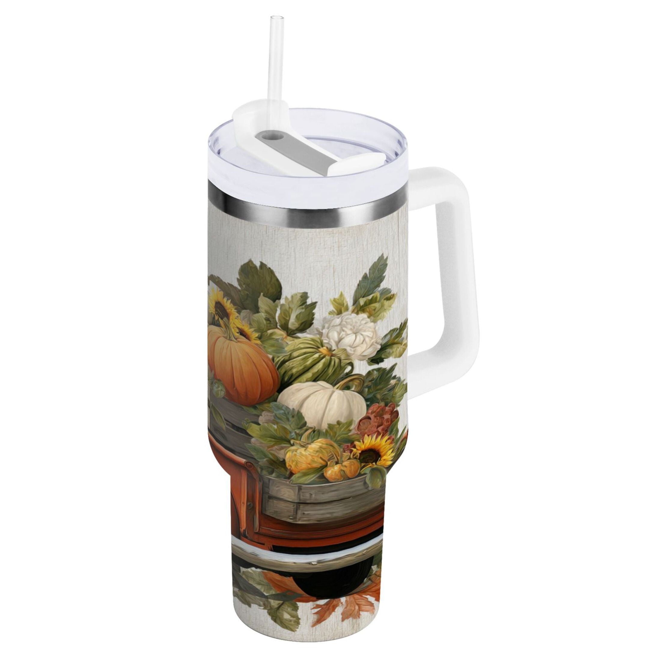 40 oz Insulated Stainless Steel Tumbler Double Wall Stainless Steel Tumbler with 2-Way Drinking Truck Full Of Pumpkins Z55Y
