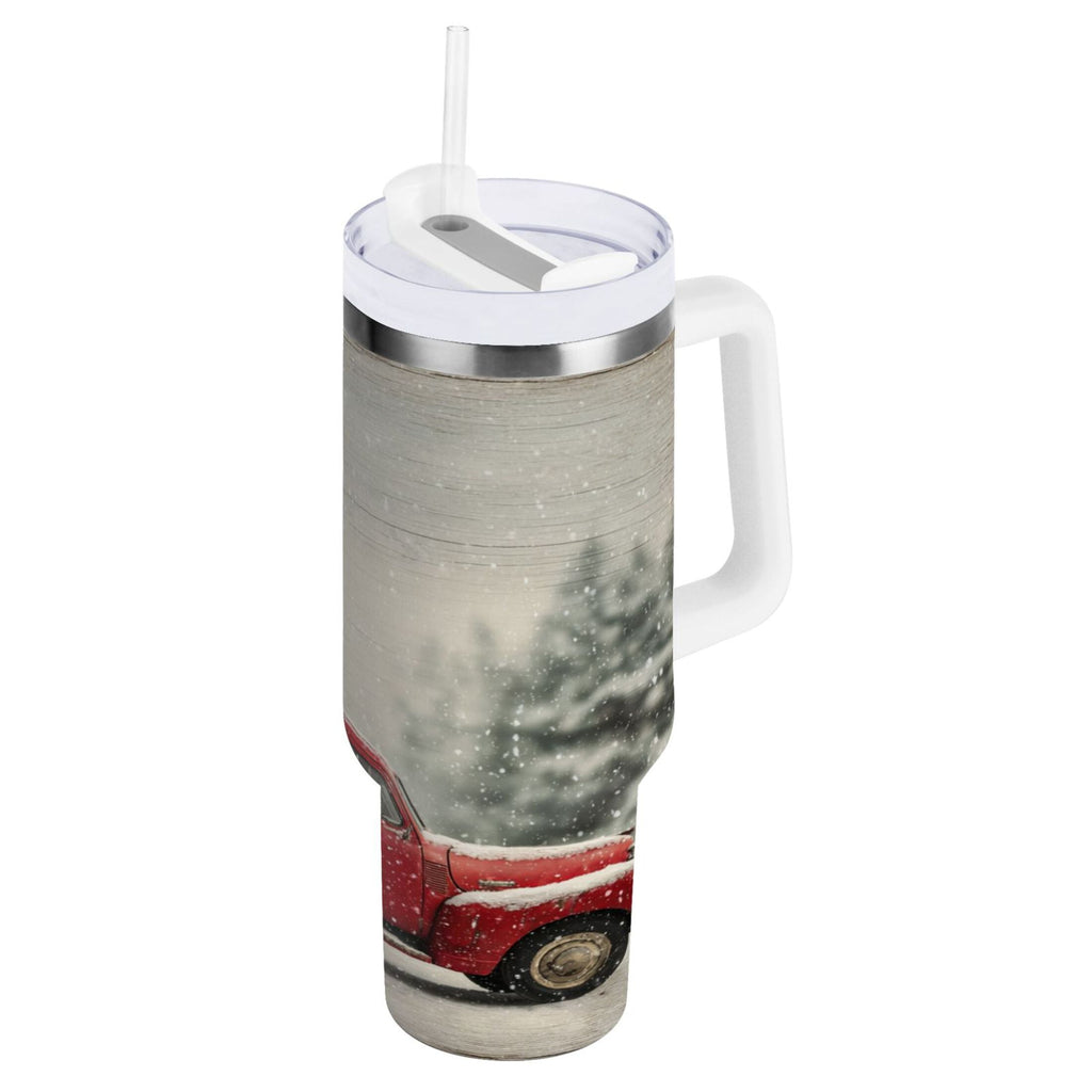 40 oz Insulated Stainless Steel Tumbler Double Wall Stainless Steel Tumbler with 2-Way Drinking Vintage Red Truck 67ID