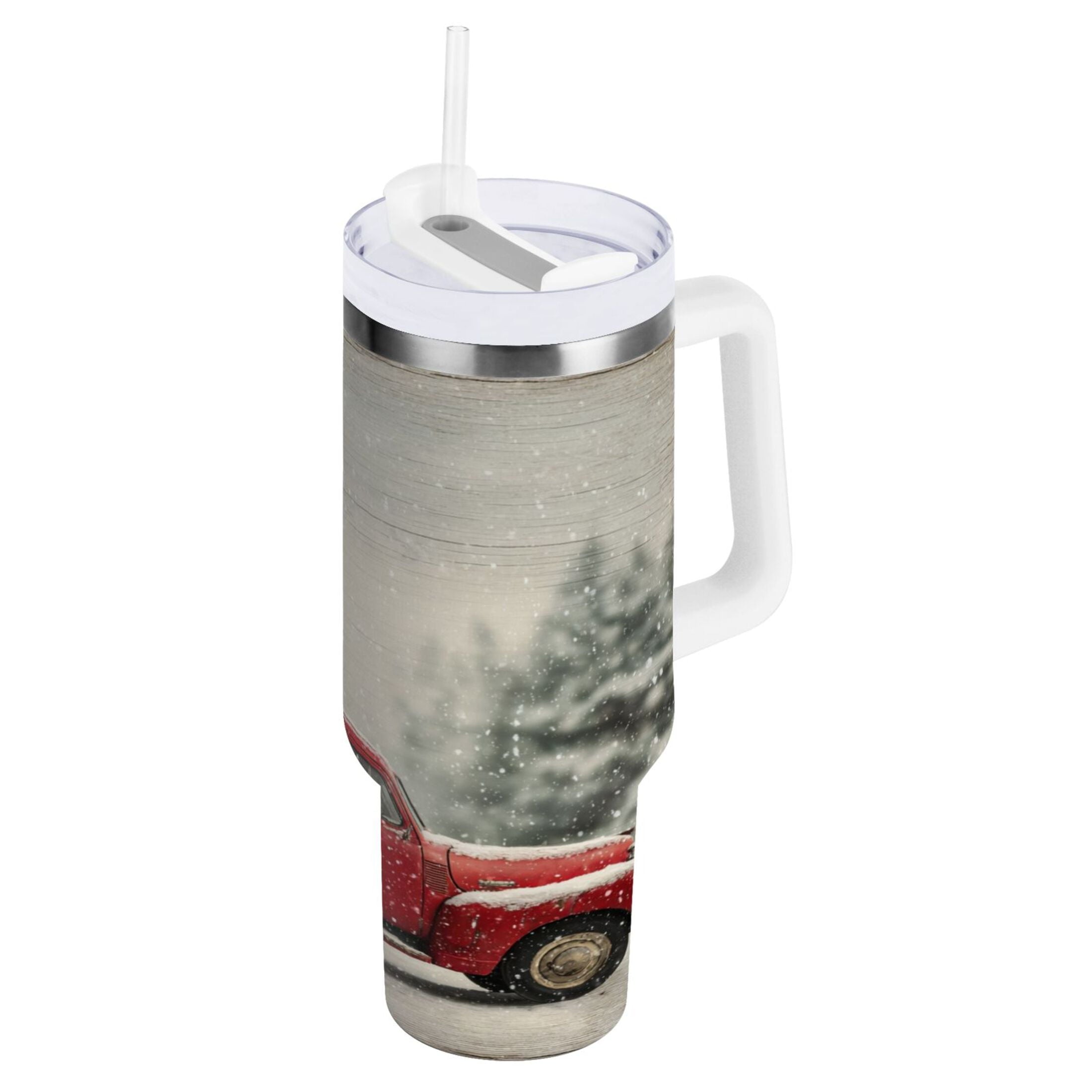 40 oz Insulated Stainless Steel Tumbler Double Wall Stainless Steel Tumbler with 2-Way Drinking Vintage Red Truck 67ID