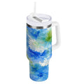 40 oz Insulated Stainless Steel Tumbler Double Wall Stainless Steel Tumbler with 2-Way Drinking Watercolor Blue Cornflowers T6OD