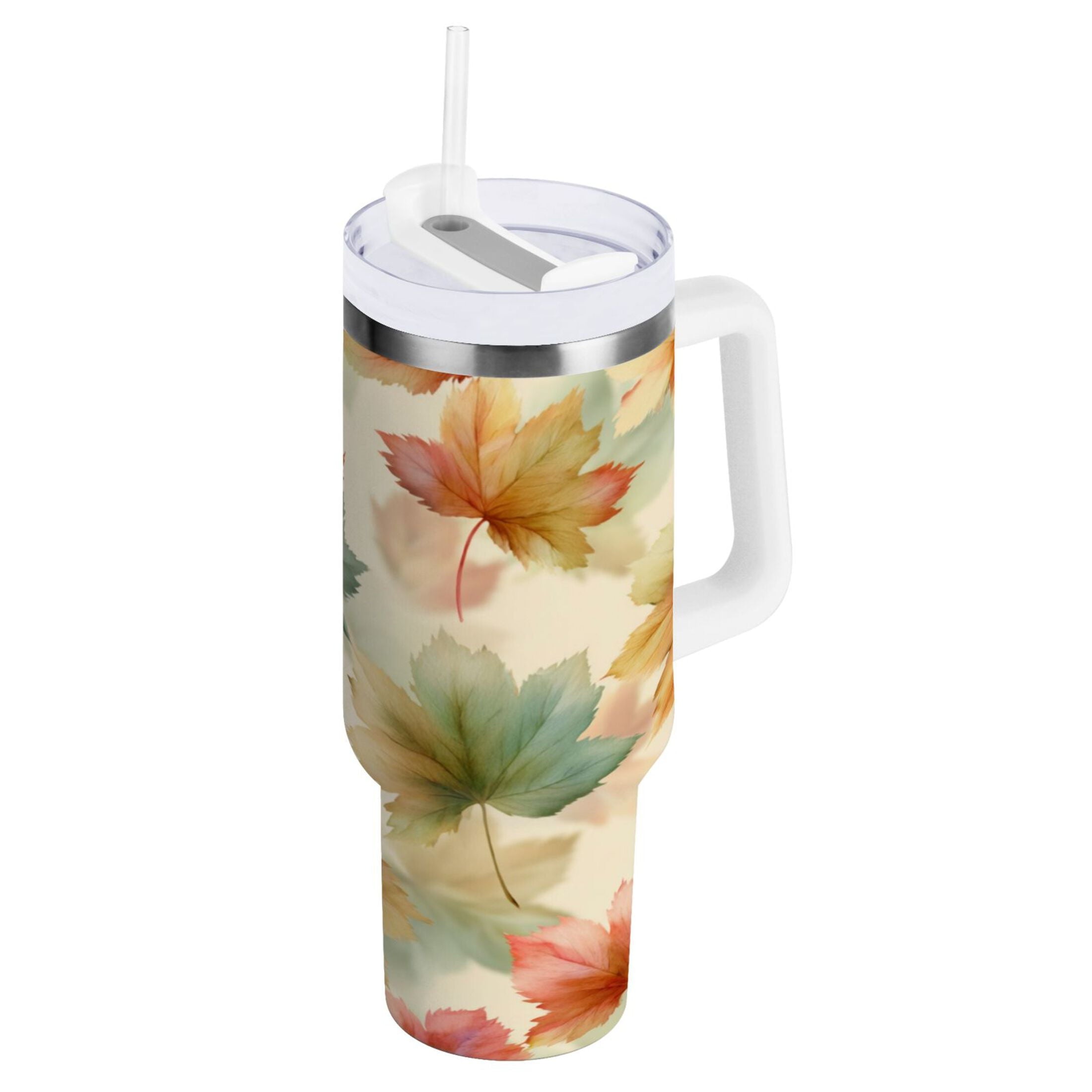 40 oz Insulated Stainless Steel Tumbler Double Wall Stainless Steel Tumbler with 2-Way Drinking Watercolor Maple Leaves Pattern 957M