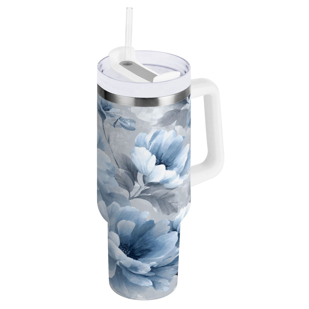 40 oz Insulated Stainless Steel Tumbler Double Wall Stainless Steel Tumbler with 2-Way Drinking White Floral Pattern LXOY