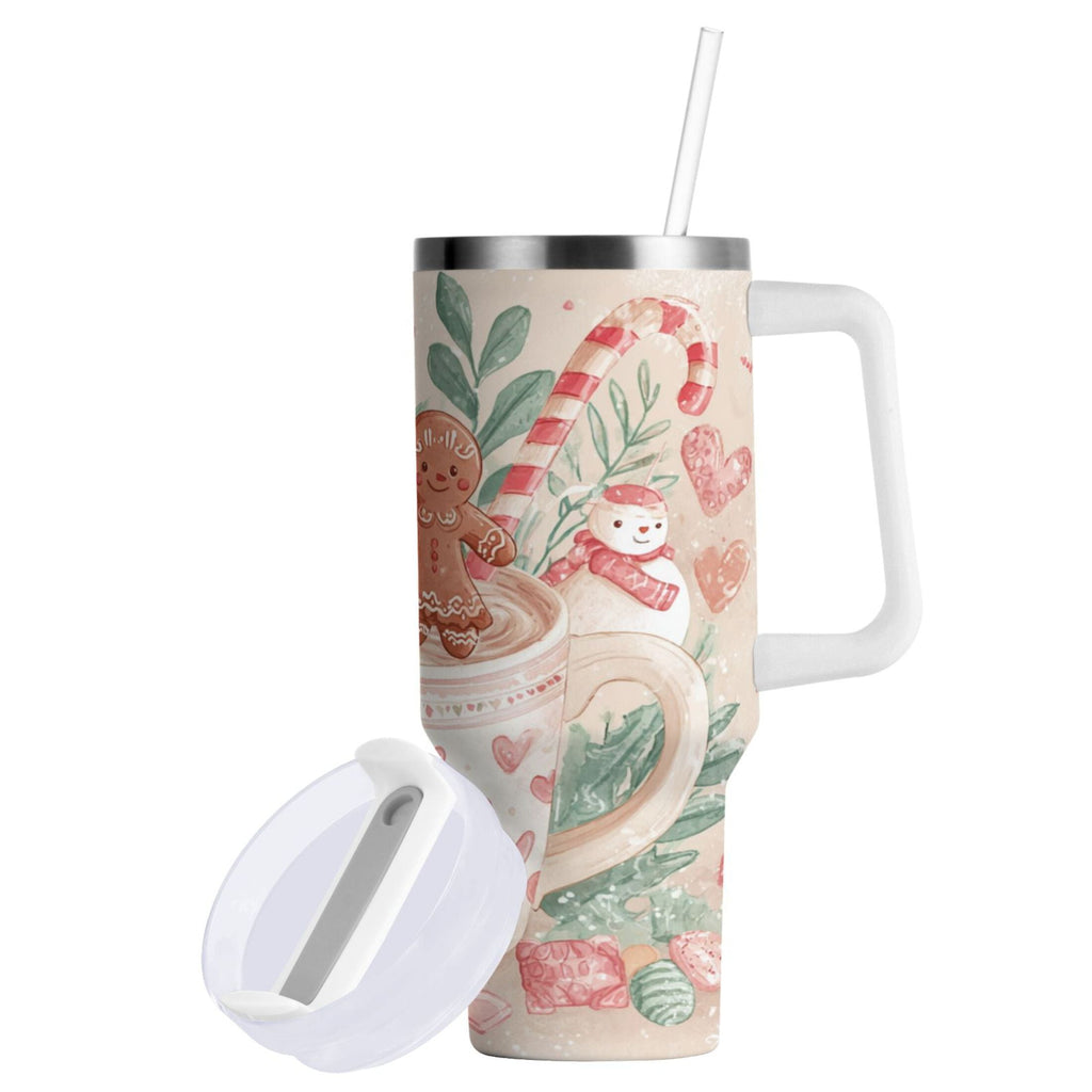 30 oz Insulated Stainless Steel Tumbler Double Wall Stainless Steel Tumbler with 2-Way Drinking Cute Christmas Design WPIA