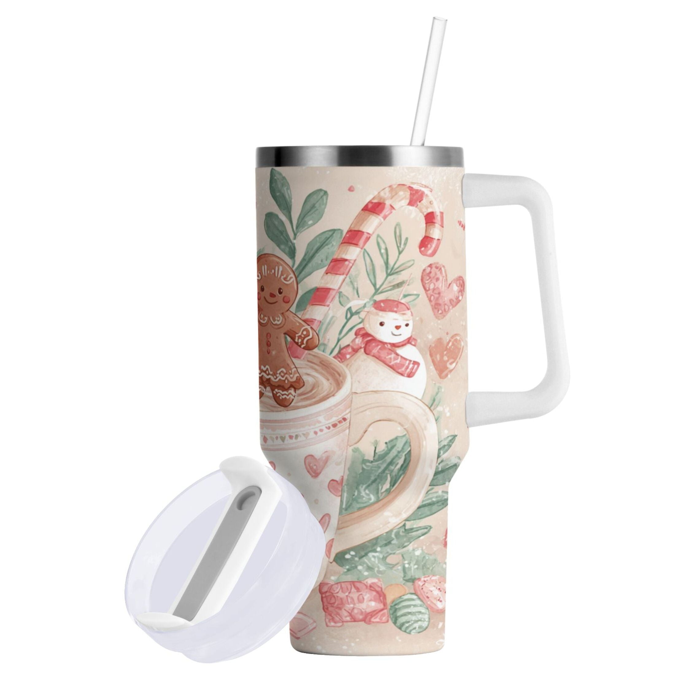 30 oz Insulated Stainless Steel Tumbler Double Wall Stainless Steel Tumbler with 2-Way Drinking Cute Christmas Design WPIA