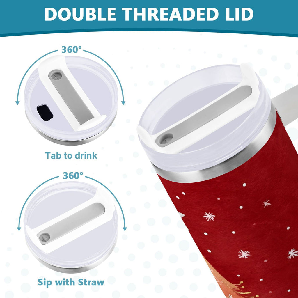 40 oz Insulated Stainless Steel Tumbler Double Wall Stainless Steel Tumbler with 2-Way Drinking Red Christmas Tree F7JE